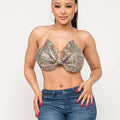 Metallic Multicolor Bow Tie Open Back Halter Top