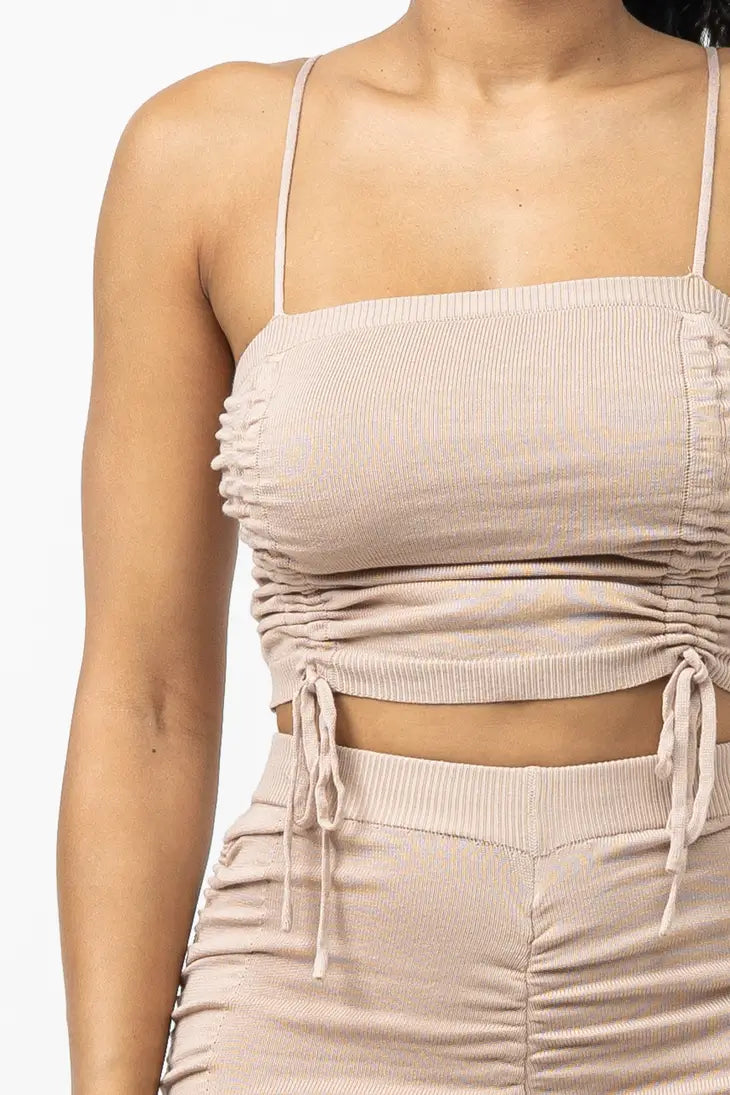 Shirring Tied Crop Top and Side Shirring Short Set - NHOVIDSHOP