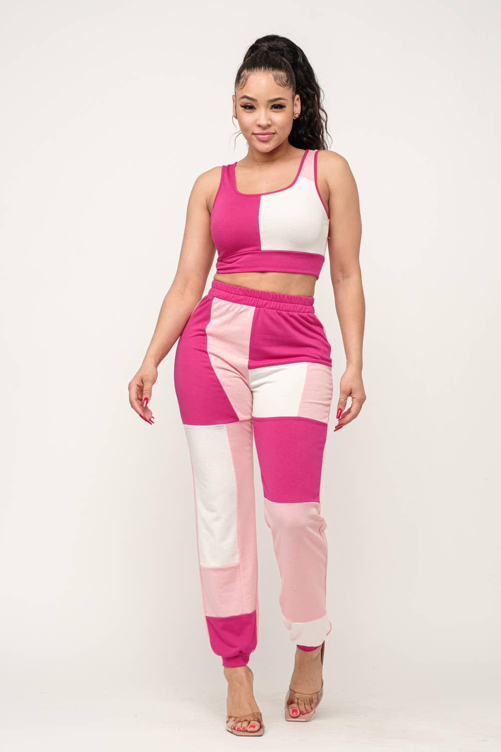 Color Block Tank Top And Waistband Pants Set