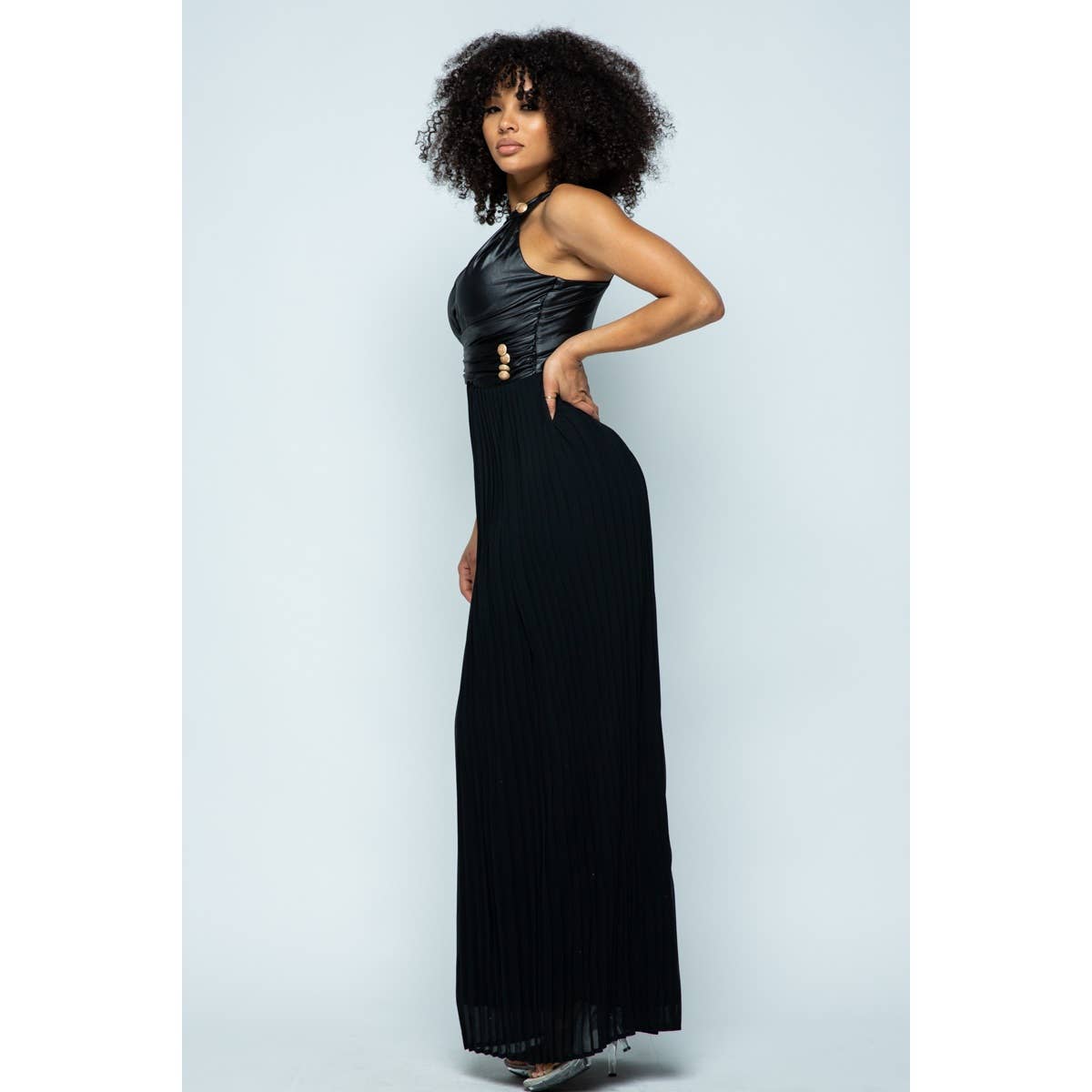 FAUX LEATHER MAXI DRESS - NHOVIDSHOP