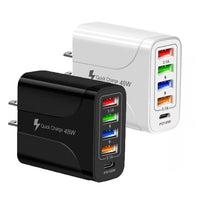 Combo: 6 Feet Charging Cable & 5-Port PD Wall Charger Bundle Deal: Cable + Black Charger - NHOVIDSHOP.COM