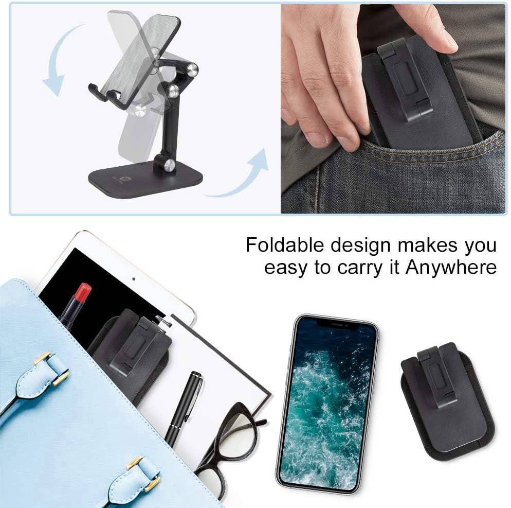 Universal Compatible Strong Adjustable Foldable Phone/Tablet Stand Holder: Black - NHOVIDSHOP.COM