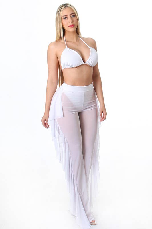 MESH BRALETTE AND RUFFLE PANT SET - NHOVIDSHOP