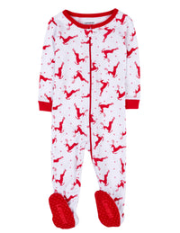 Kids Footed Cotton Pajama Red & White Reindeer Christmas: 12-18 month - NHOVIDSHOP.COM