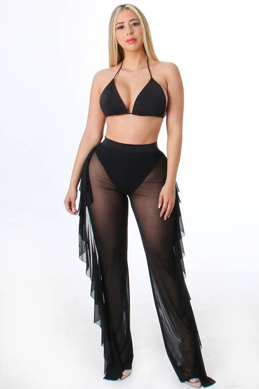 MESH BRALETTE AND RUFFLE PANT SET