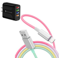 Combo: 6 Feet Charging Cable & 5-Port PD Wall Charger Bundle Deal: Cable + Black Charger - NHOVIDSHOP.COM