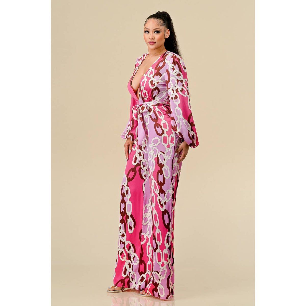 DEEP V CHAIN PRINT JUMPSUIT - NHOVIDSHOP