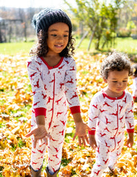 Kids Footed Cotton Pajama Red & White Reindeer Christmas: 5 year - NHOVIDSHOP.COM