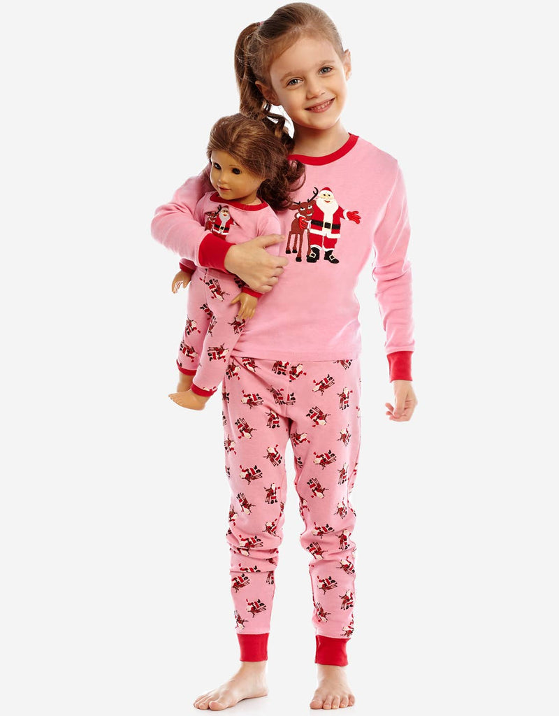 Kids Girl & Doll Cotton Pajamas: PINK SANTA / 6 Year - NHOVIDSHOP.COM