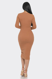 MIDI DRESS WITH GOLD TRIM DETAIL AND 2 WAY ZIPPER - NHOVIDSHOP