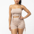 Shirring Tied Crop Top and Side Shirring Short Set