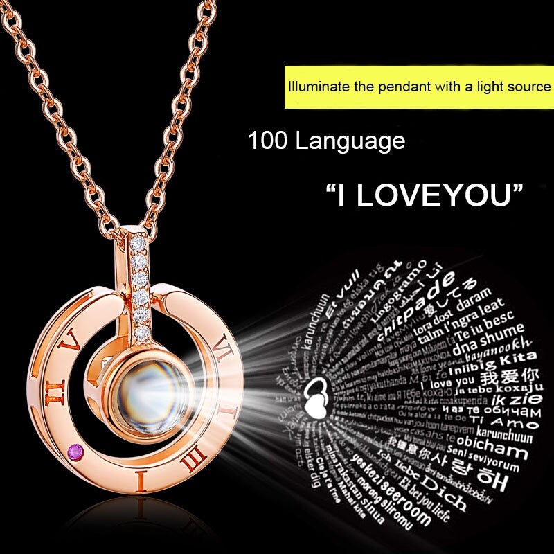 Trendy Projection Women Necklace 100 Language “I Love You” Best Birthday Anniversary Gift for Love 5201314 Letter Jewelry - NHOVIDSHOP