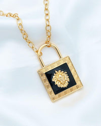 Lion Head black and Gold Square Earrings and Necklace SET - NHOVIDSHOP