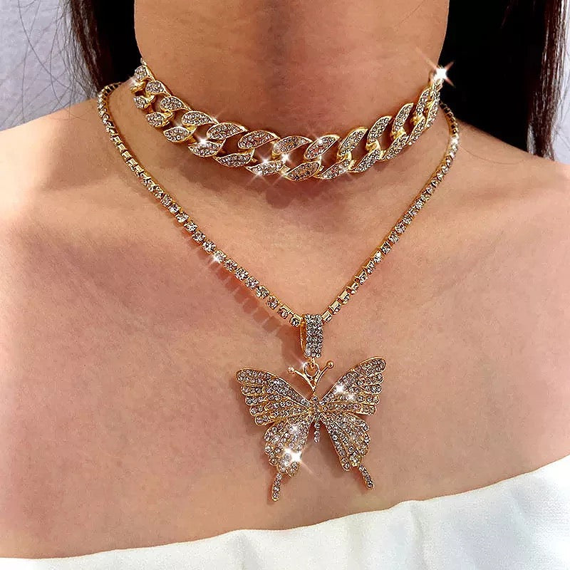 Luxury Butterfly Necklace Pendant for Women Female Rhinestone - NHOVIDSHOP