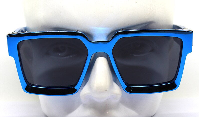 Big square sunglasses oversize man woman electric blue chrome frame black - NHOVIDSHOP