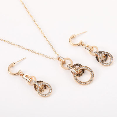 Women's Gold -tone Rhinestone Circle Aztec Pattern Neckale set - NHOVIDSHOP