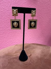 Lion Head black and Gold Square Earrings and Necklace SET - NHOVIDSHOP