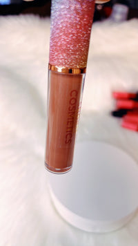 Light  Brown Nude High Shine Lip Gloss, Light Brown Lip Gloss, Pigmented Lip Gloss, Big Brush Wand Tube, Dark Lip gloss, - NHOVIDSHOP