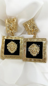 Lion Head black and Gold Square Earrings and Necklace SET - NHOVIDSHOP