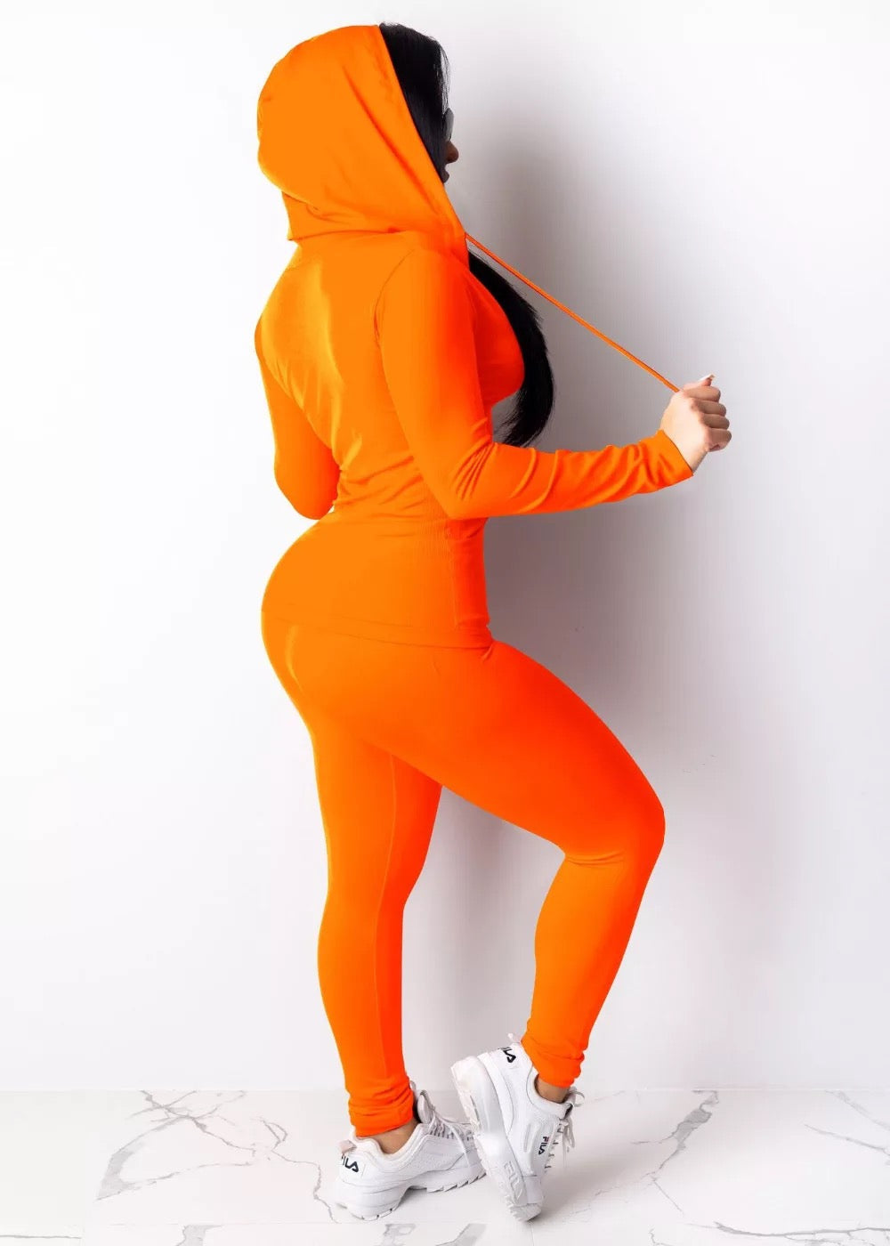 ORANGE ZIPPER DRAWSTRING PANT&HOODIES TWO PIECE SET - NHOVIDSHOP