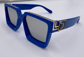 Big square sunglasses oversize man woman electric blue chrome frame black - NHOVIDSHOP