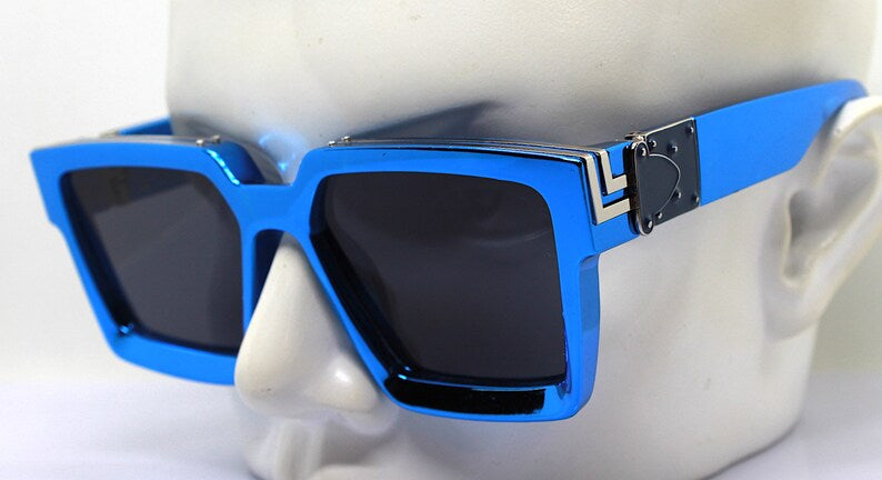 Big square sunglasses oversize man woman electric blue chrome frame black - NHOVIDSHOP