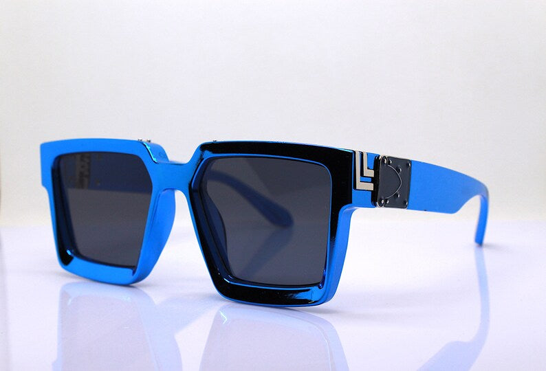 Big square sunglasses oversize man woman electric blue chrome frame black - NHOVIDSHOP