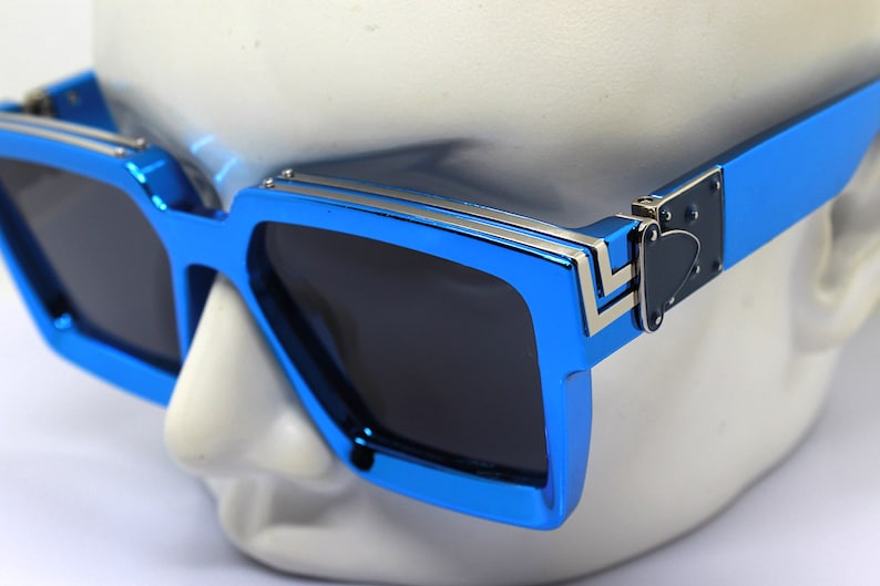 Big square sunglasses oversize man woman electric blue chrome frame black - NHOVIDSHOP