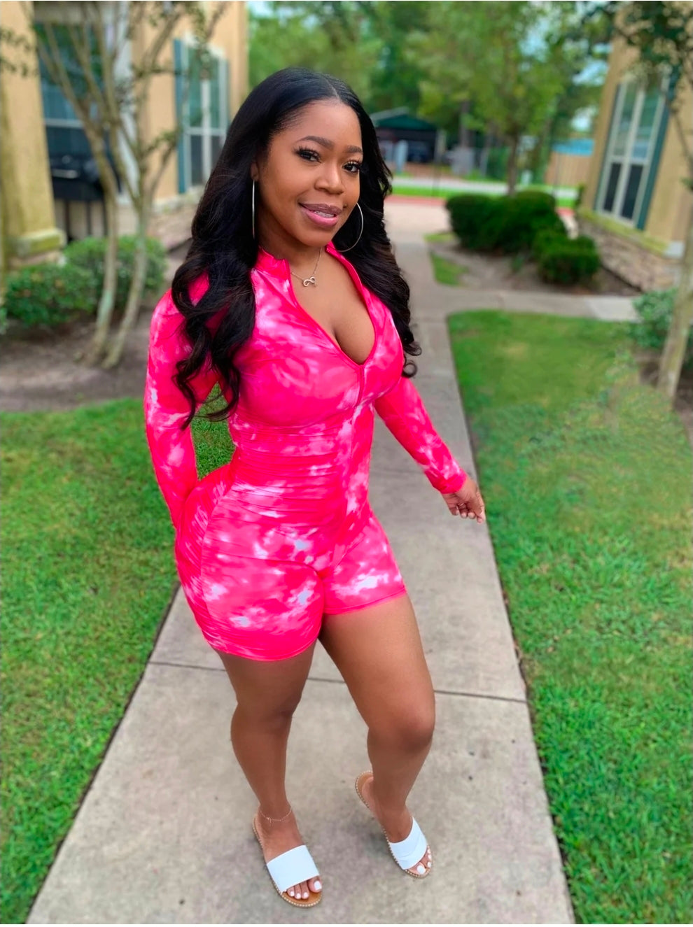 Pink Tie Dye Bodycon Romper