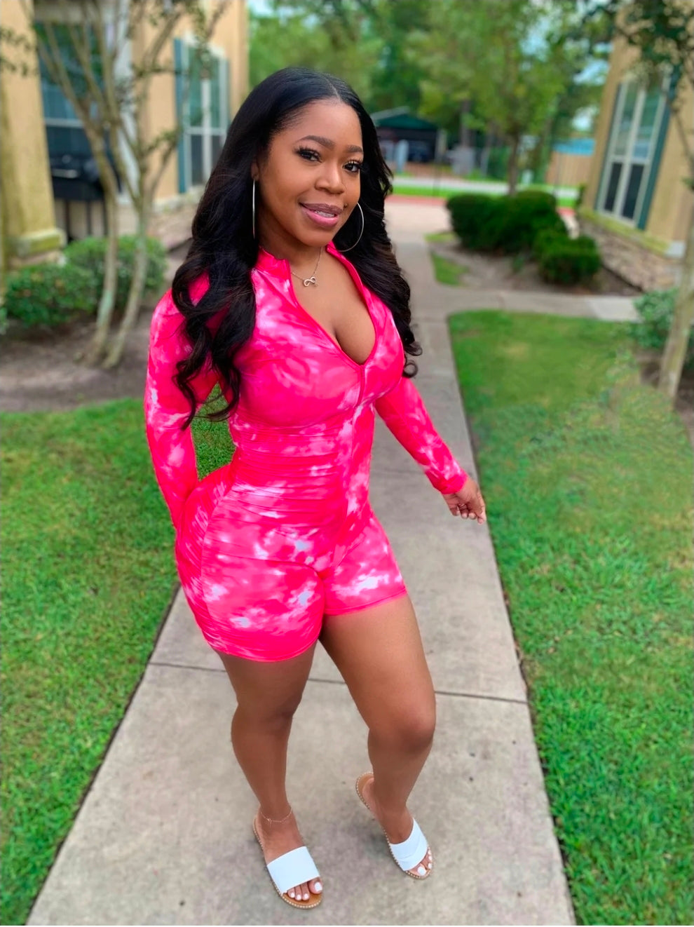 Pink Tie Dye Bodycon Romper