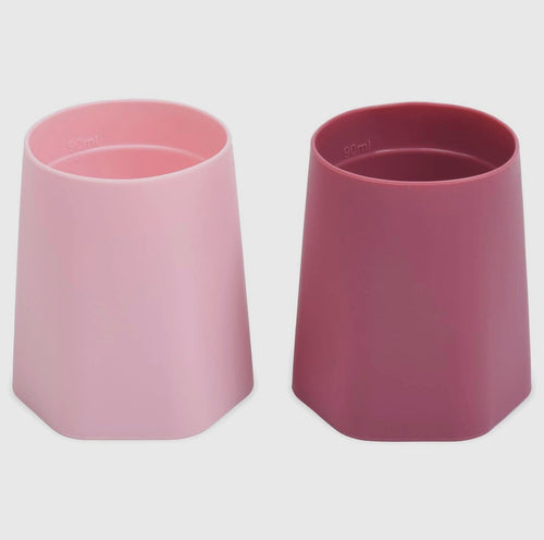 Tiny Twinkle Training Cup 2 Pack - Silicone Cups for Independent Drinking for Baby and Toddler, Baby Led Weaning Supplies Soft Open Cup for Baby (Pink, Burgundy) - Littlepinot